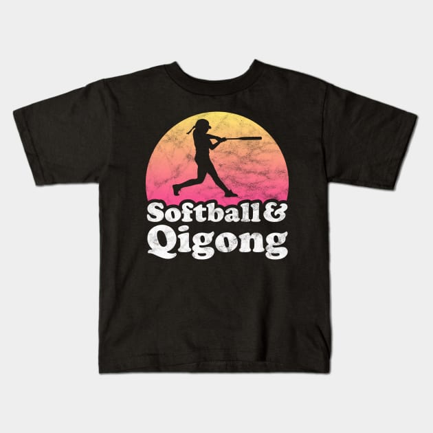 Softball and Qigong Gift for Softball Players Fans and Coaches Kids T-Shirt by JKFDesigns